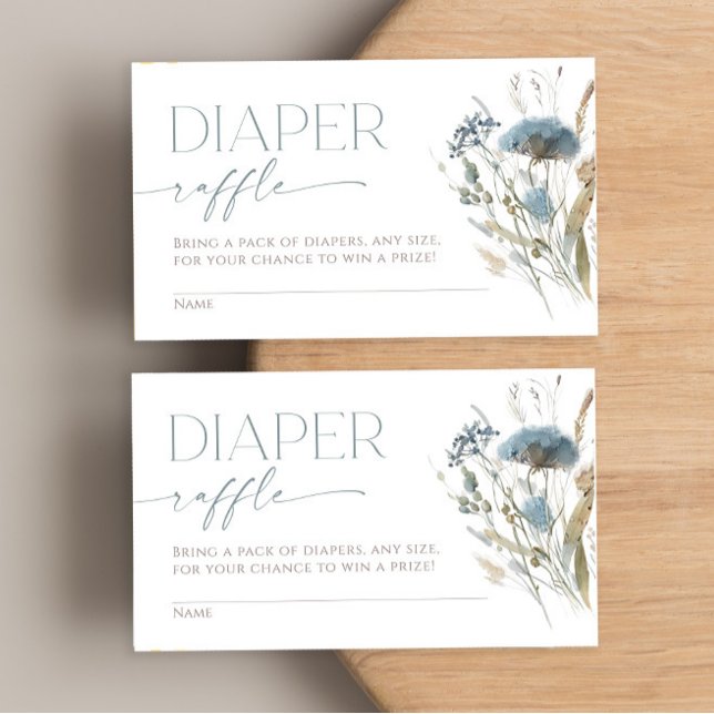 Diaper raffle boho dusty blue spring wildflowers enclosure card (Creator Uploaded)
