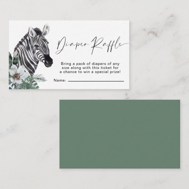 Diaper Raffle Boho Zebra Watercolor Baby Shower Enclosure Card (Front/Back)