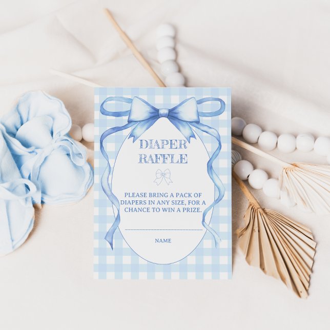 Diaper Raffle Bow Ribbon Blue Watercolor Enclosure Card (Creator Uploaded)