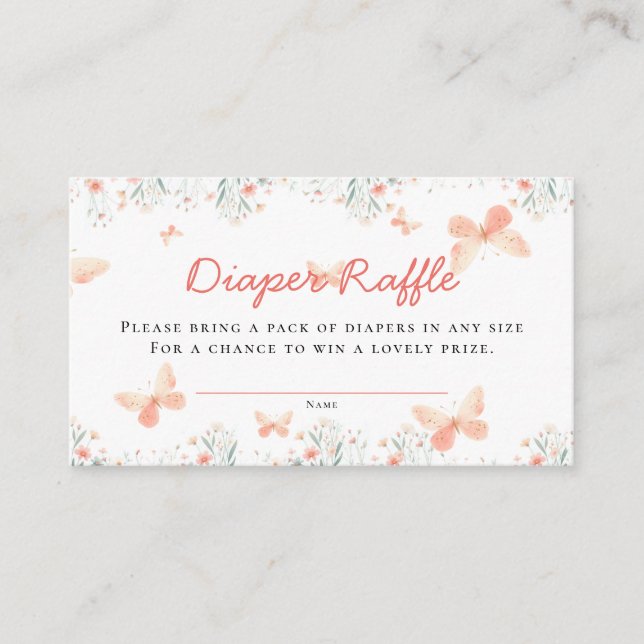 Diaper Raffle Butterfly Wildflowers Girl Shower Enclosure Card (Front)