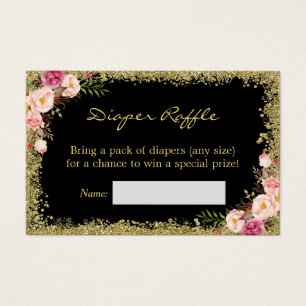 Diaper Raffle Card Black Gold Glitter Pink Floral