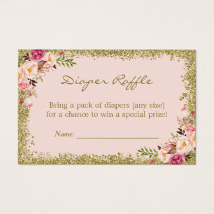 Diaper Raffle Card Blush Pink Gold Glitter Floral