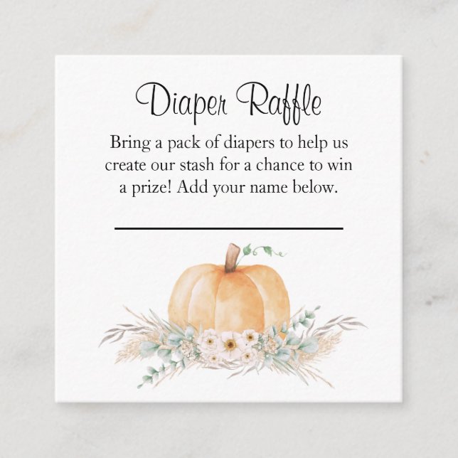 Diaper Raffle Card Insert Little Pumpkin Theme (Front)