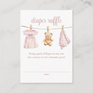 Diaper Raffle Clothesline Girl Baby Shower Enclosure Card