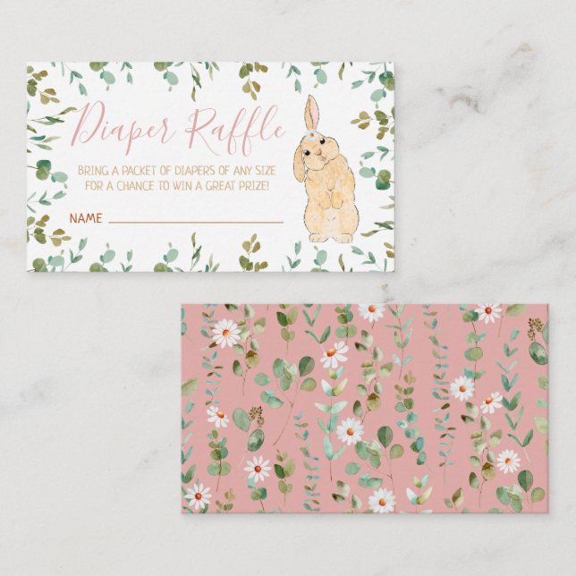Diaper Raffle Cute Little Bunny Baby Shower  Enclosure Card (Front/Back)