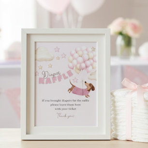 Diaper Raffle Dachshund Pink Baby Shower Game Poster