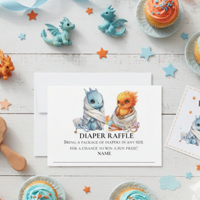 Diaper Raffle Dragon Phoenix Twins Baby shower Invitation (Creator Uploaded)