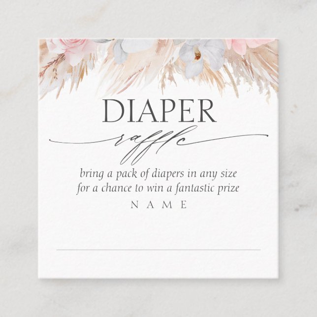 Diaper Raffle Dried Tropical Grasses Baby Shower Square Business Card (Front)