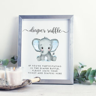Diaper Raffle Drop Off Elephant Baby Boy Shower Poster