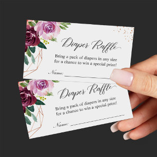 Diaper Raffle Elegant Purple Floral Baby Shower Enclosure Card