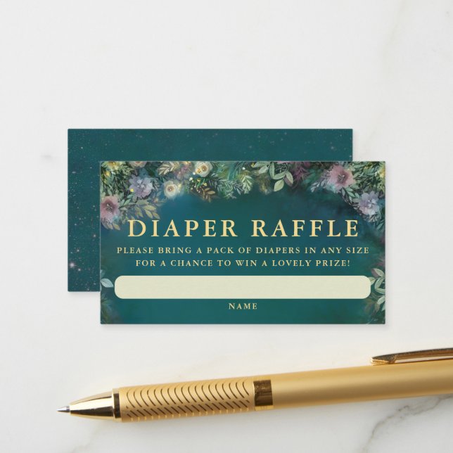 Diaper Raffle Enchanted Forest Roses Woodland Baby Enclosure Card (Front/Back In Situ)