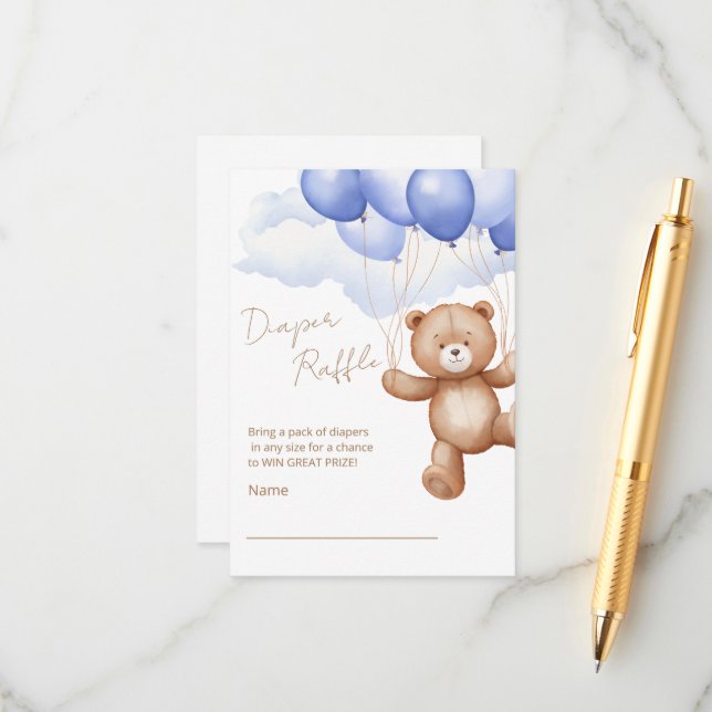 Diaper Raffle Enclosure Card for a baby shower. (Front/Back In Situ)