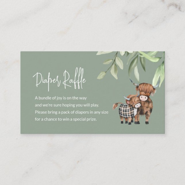 Diaper Raffle Enclosure Card Green Cow Theme (Front)