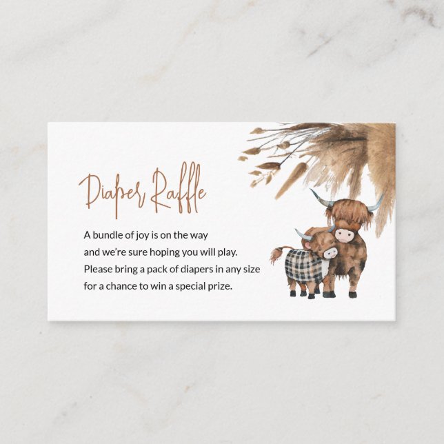 Diaper Raffle Enclosure Card Rustic Cow Theme (Front)