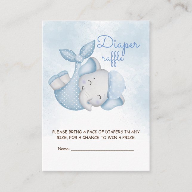 Diaper raffle game elephant baby boy shower  enclosure card (Front)