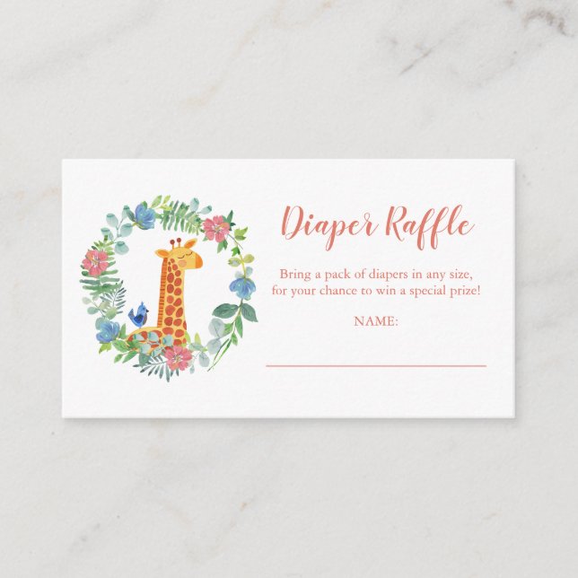 Diaper Raffle Giraffe Floral Wreath Baby Shower Enclosure Card (Front)