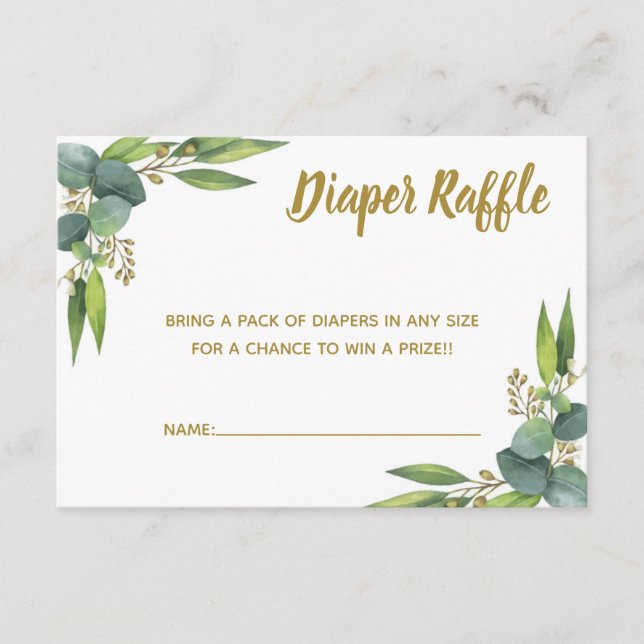 Diaper Raffle Greenery Gold Baby Shower Insert (Front)