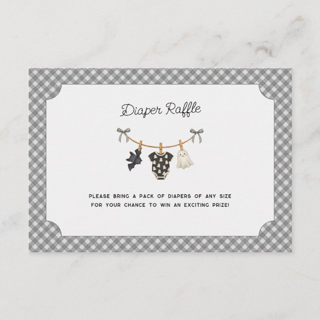Diaper Raffle Grey Gingham Halloween Baby Shower Enclosure Card (Front)