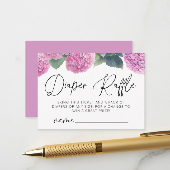 Diaper Raffle Hydrangea It's a Girl Baby Shower Enclosure Card (Front/Back In Situ)