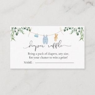 Diaper Raffle Laundry Blue Greenery Baby Shower Enclosure Card