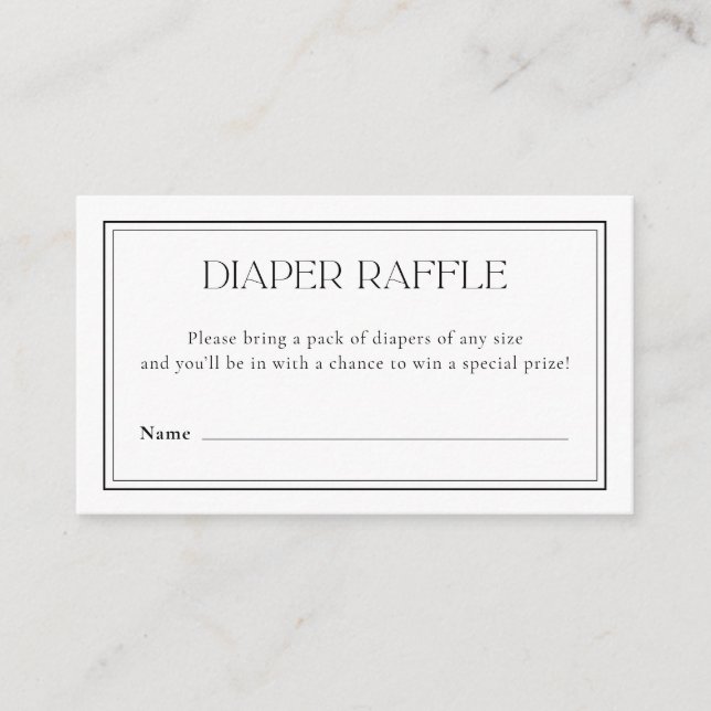 Diaper Raffle Minimalist Black & White Baby Shower Enclosure Card (Front)
