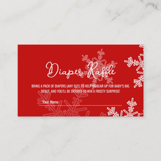 Diaper Raffle Minimalist Red Snowflake Pattern  Enclosure Card (Front)