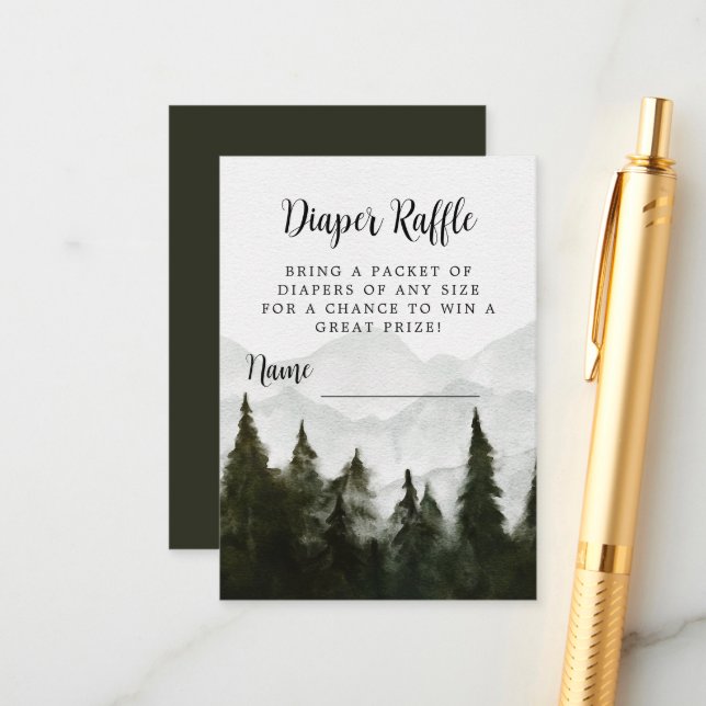 Diaper Raffle Misty Forest Baby Shower  Enclosure Card (Front/Back In Situ)