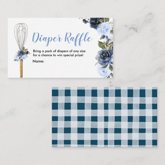 Diaper Raffle Navy Floral Soon to be Whisked Away Enclosure Card (Front/Back)