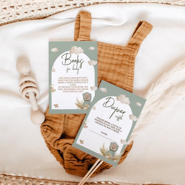 Diaper Raffle Nursery Boho Bear Baby Shower Enclosure Card (Creator Uploaded)