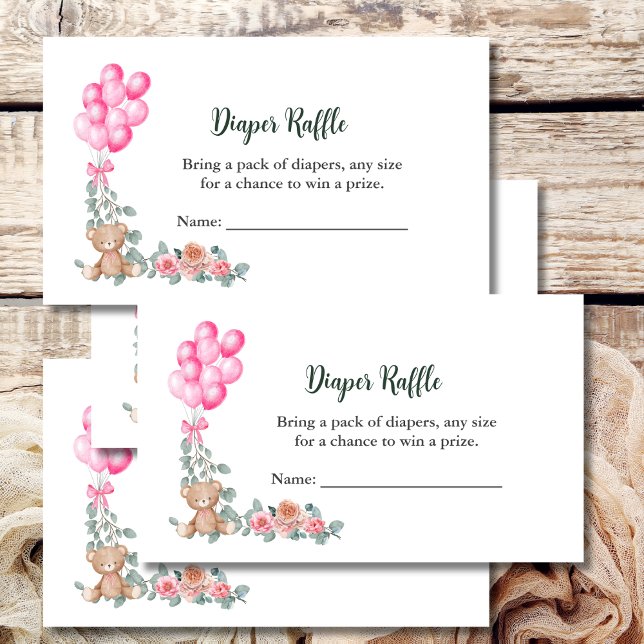 Diaper Raffle Oh Baby Girl Pink Balloon Eucalyptus Enclosure Card (Creator Uploaded)
