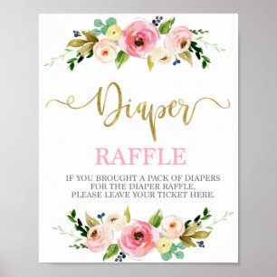 Diaper Raffle pink and gold floral sign