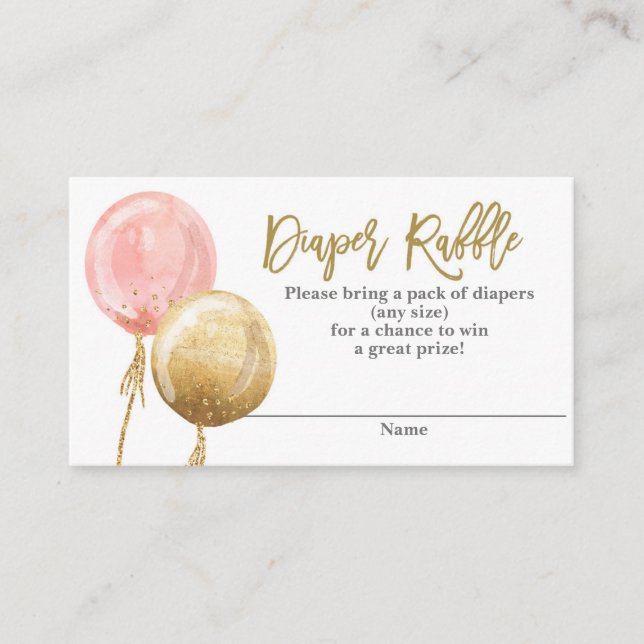 Diaper Raffle pink balloons Enclosure Card (Front)