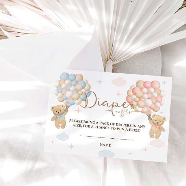 Diaper Raffle Pink Blue Gender Reveal Bears  Enclosure Card (Creator Uploaded)