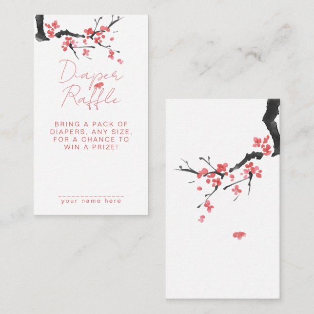 Diaper Raffle Pink Cherry Blossom Baby Shower Enclosure Card (Front/Back)