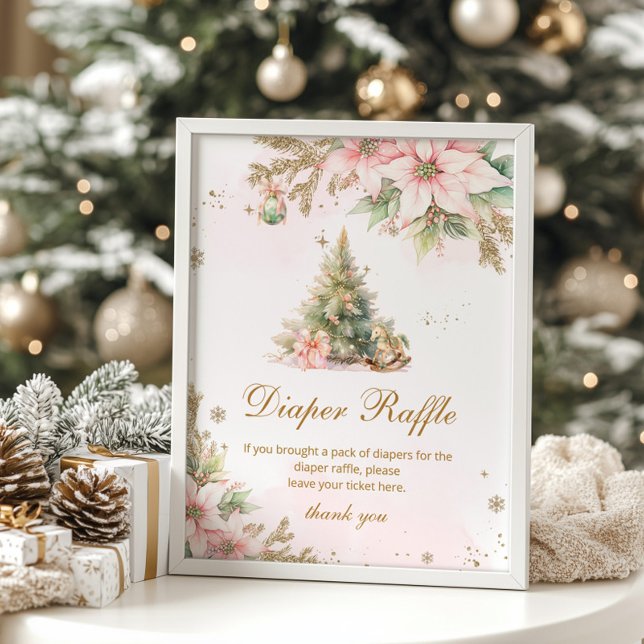 Diaper raffle pink gold Christmas tree Baby shower Poster (Creator Uploaded)