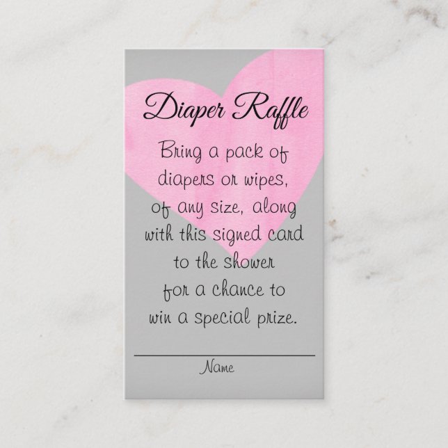 Diaper Raffle Pink Heart Girl Baby Shower Enclosure Card (Front)