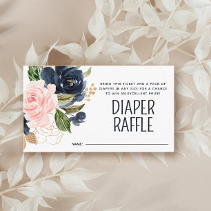 Diaper Raffle Pink Navy Floral Baby Shower Enclosure Card