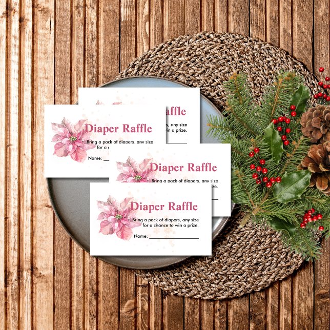 Diaper raffle pink poinsettia snowflake winter enclosure card (Creator Uploaded)