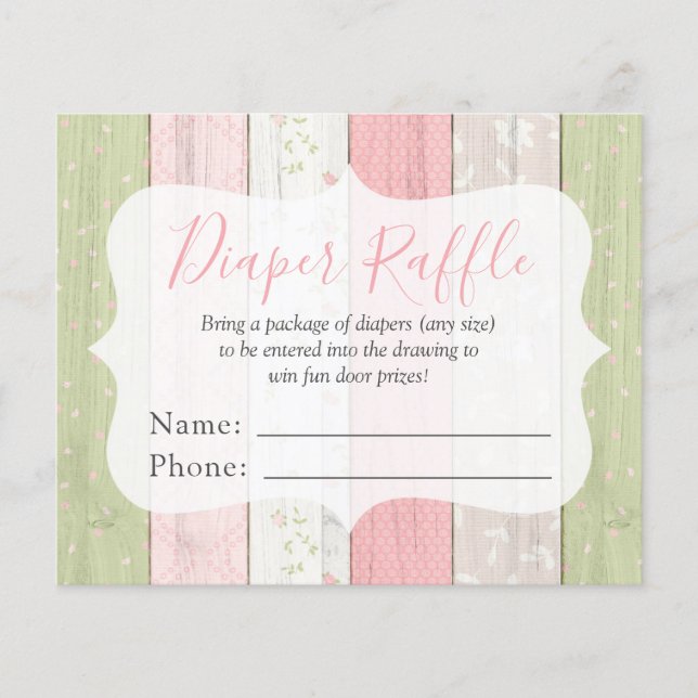 Diaper Raffle Pink & Sage Baby Shower Entry Card (Front)
