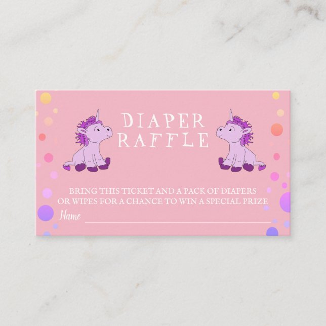 Diaper Raffle Pink Unicorn Twins Girl Baby Shower Enclosure Card (Front)