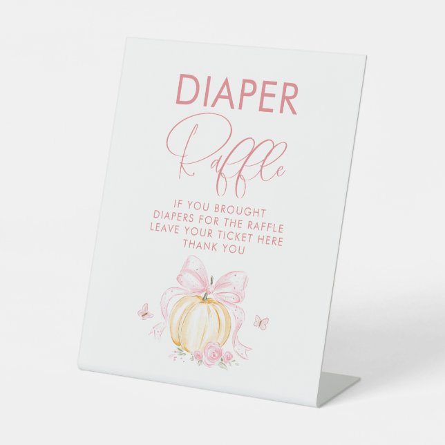 Diaper Raffle Pumpkin Fall Baby Shower Table Sign (Front)
