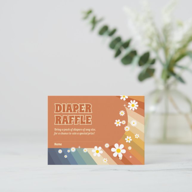 Diaper Raffle Retro Rainbow Hippie Daisy Enclosure Card (Standing Front)