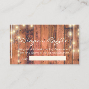Diaper Raffle Rustic Wood String Lights Enclosure Card