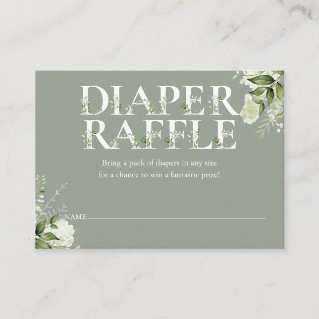 Diaper Raffle Sage Greenery Baby Shower Enclosure Card (Front)