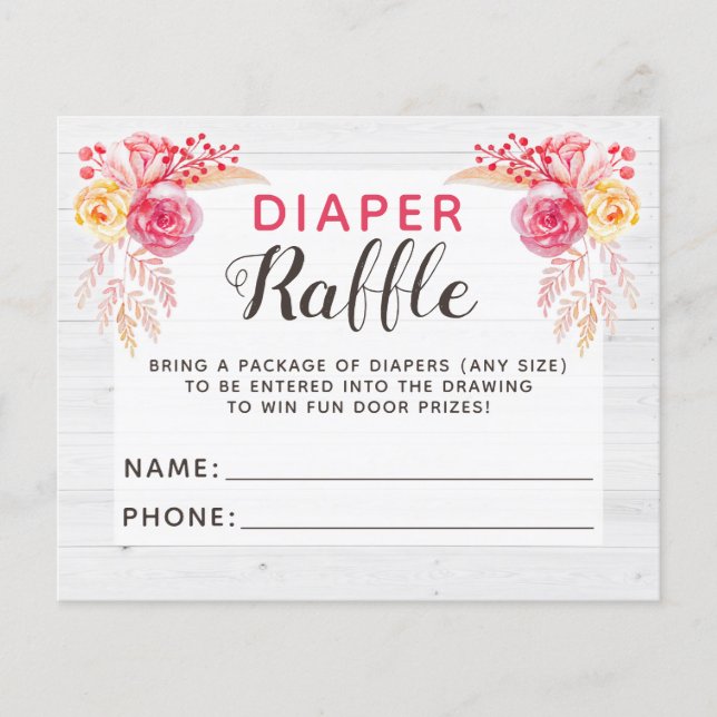 Diaper Raffle Shabby Chic Rustic Baby Shower Game Flyer (Front)