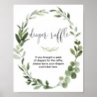 Diaper raffle sign baby shower greenery wreath