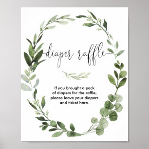 Diaper raffle sign baby shower greenery wreath