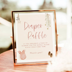 Diaper Raffle Sign, Boho Pink Girl Baby Shower Poster
