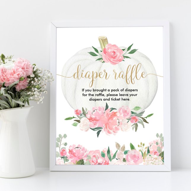 Diaper raffle sign fall floral pumpkin pink gold (Creator Uploaded)
