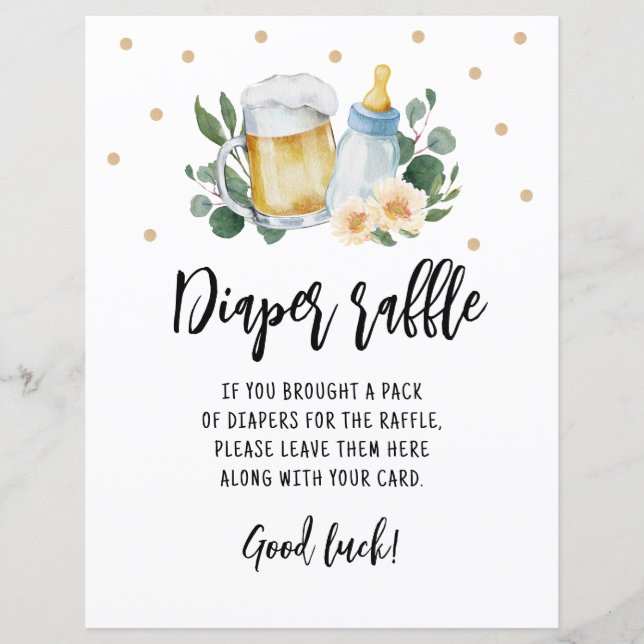 Diaper Raffle sign Game Baby Is Brewing Greenery (Front)